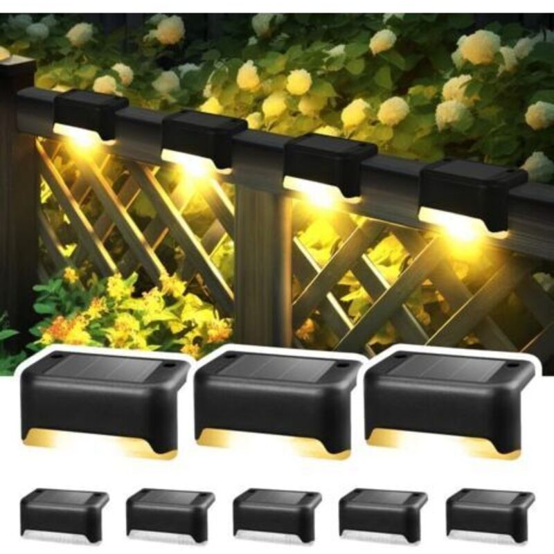 8er Set Solar-terrassenleuchten, Wasserdichte Außen-solarlampen Für Außentreppen, Stufen, Zäune, Hof, Patio Und Gehwege (schwarz, Warmweiß) [energieeffizienzklasse A]