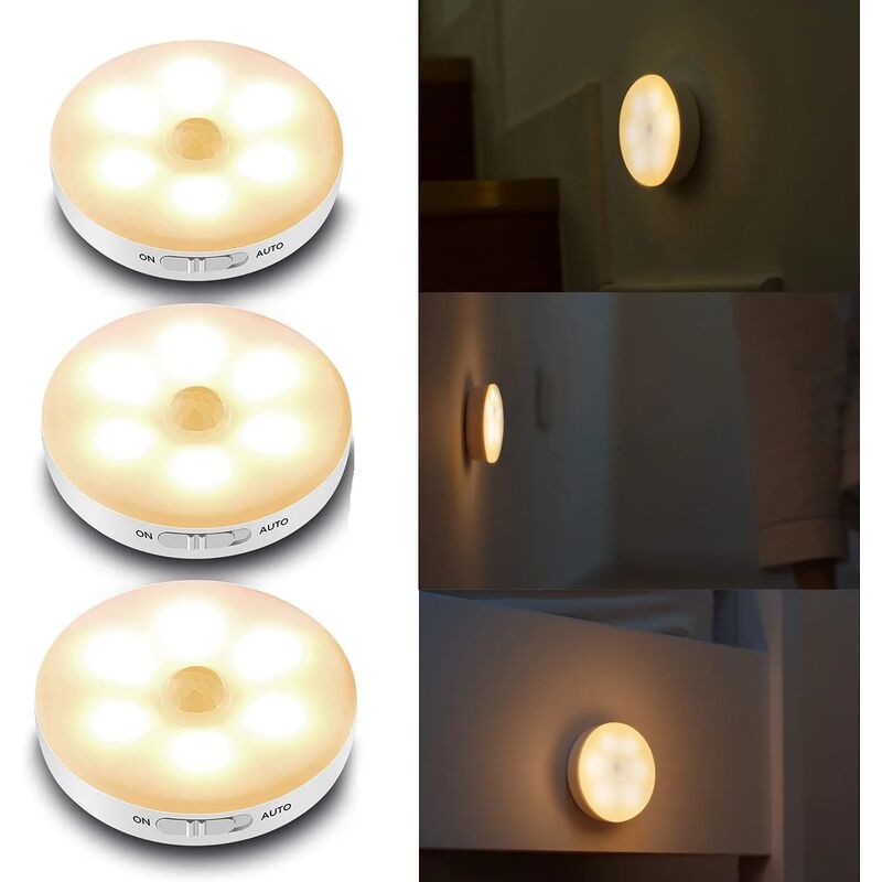 3er-set Led-lampe Mit Bewegungsmelder, Schrankleuchte, Led-nachtlicht, Kabellose Led-leuchte, Wiederaufladbare Lampen Für Vitrinen, Küche, Schlafzimmer, Schminktisch, Flur, Treppe [energieeffizienzkla