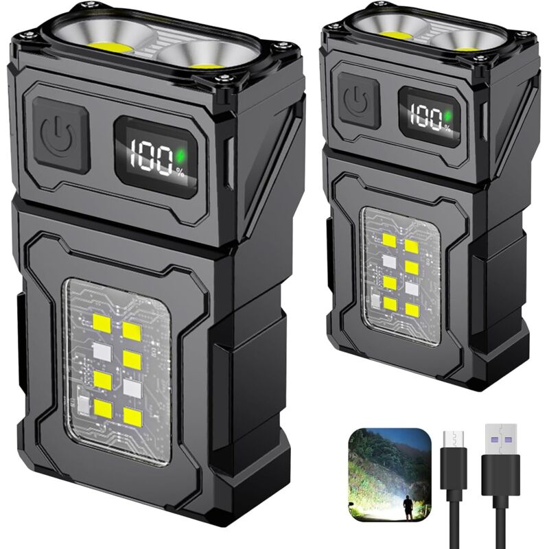 2er-set Multifunktionale Led-mini-taschenlampen Für Den Außenbereich, Ideal Für Nachtarbeiten, Laufen Und Camping, Mit Usb-c-ladeunterstützung.