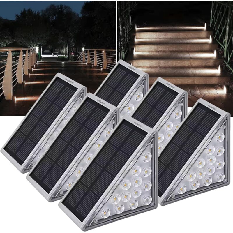 Set Aus 6 Solar-außenstrahlern, Kaltweißes Licht, Wasserdicht Ip67, Ideal Zur Beleuchtung Von Dreieckigen Außenbereichen