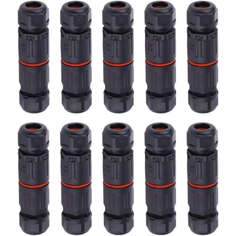 Shining House 10 Stück Ip68 Wasserdichte Kabelsteckverbinder, Weiblich 3-polige Wasserdichte Steckverbinder, Externe Steckdose, Wasserdichter Kabelanschluss