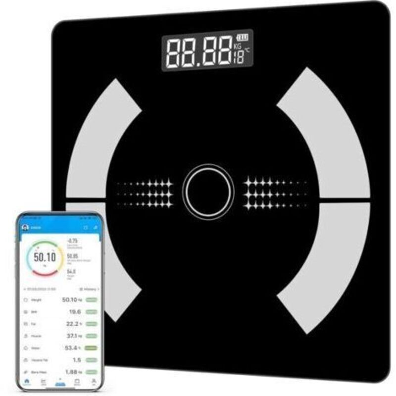 Badezimmerwaage, Personenwaage, Bluetooth-verbundene Waage Mit Bioimpedanzanalyse, Impedanzwaage Mit 12 Körperdaten Wie Körperfettmasse, Wasseranteil, Muskelmasse