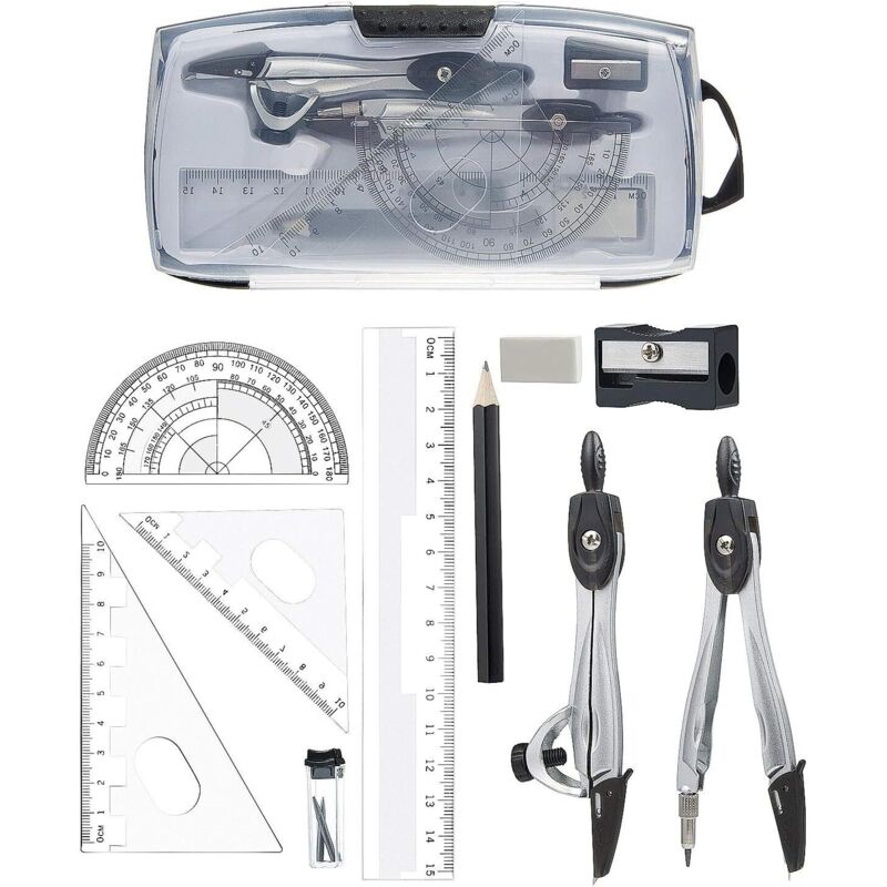 10-teiliges Geometrie-set: Lineal, Winkelmesser, Zirkel, Minen-nachfüllpackungen, Bleistift Und Radiergummi Für Technische Zeichnungen Von Schülern.