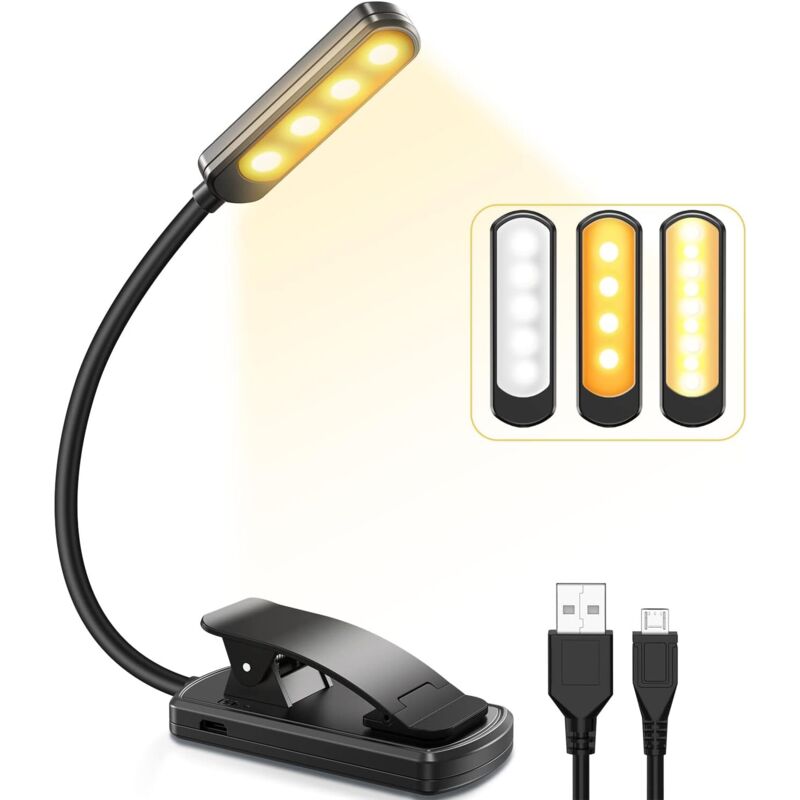 Leseleuchte, Led-leseleuchte, Clip-leuchte Mit Usb-aufladung, 3 Farben, 9 Helligkeitsstufen, Mini-nachtlicht, Geeignet Zum Lesen Im Bett, Für Kinder, Für Kindle, Für Reisen
