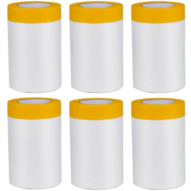 6 Rollen Abdeckpapier Für Malerarbeiten, Abdeckfolie Mit Klebeband 55cm X 20m, Pe-abdeckband, Abdeckfolie Für Autolackierung Und Möbelschutz