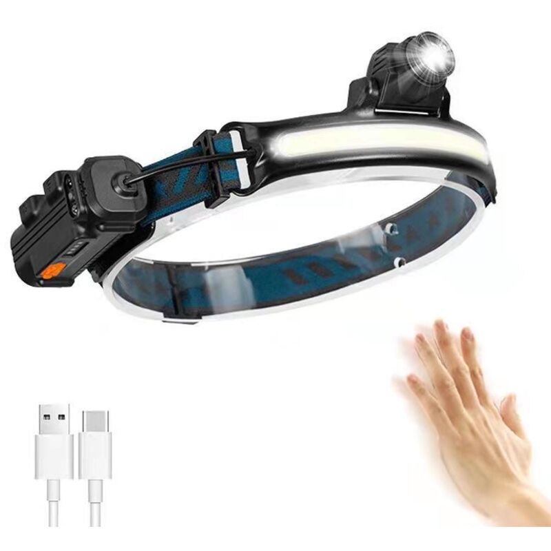 Wiederaufladbare Led-stirnlampe Mit Usb, Wasserdicht Ip65, Mit Zoom Und Empfindlichem Sensor-modus, Ideal Für Angeln, Camping, Laufen Und Radfahren [energieeffizienzklasse A++]