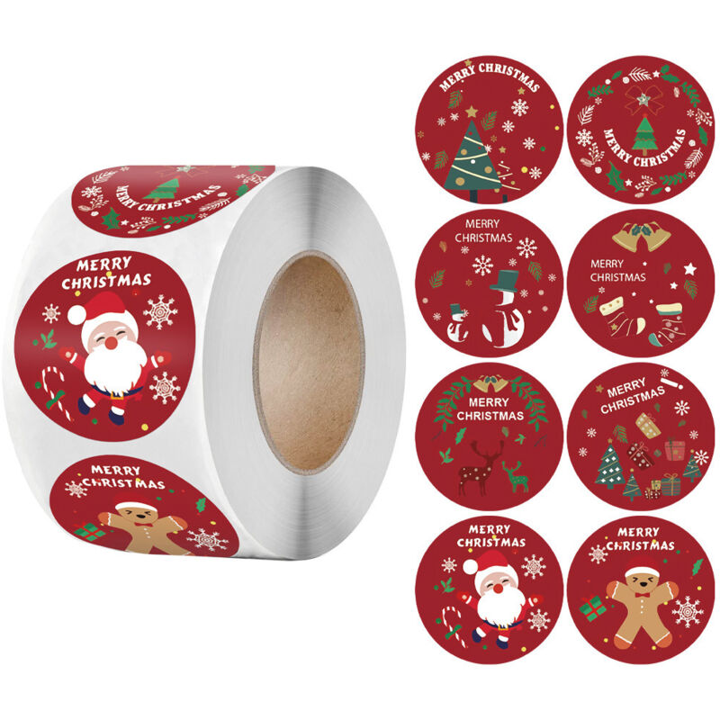 Rouleaux Weihnachtsaufkleber, 500 Stück Weihnachtsaufkleber-etiketten, Runde Weihnachtsaufkleber, Frohe Weihnachten Aufkleber-etiketten, Klebende Weihnachtsgeschenk-etiketten