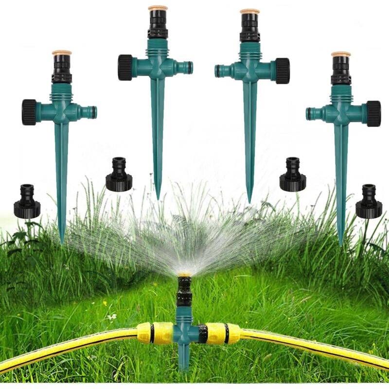 Gartenbewässerung, 4 Stück Automatische 360°-rotations-sprinkler, Rasensprinkler, Verstellbarer Bewässerungssprüher Für Garten, Rasen, Pflanzen, Gemüse, Blumen, Hof Und Weide (grün)
