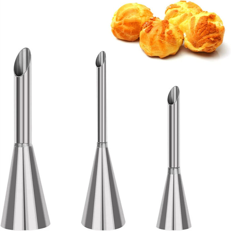 3er-set Spritztüllen Für Kleine Choux, Professionelle Edelstahlspritztüllen Zum Füllen, Cupcake-puffs-spritze, Zur Dekoration Von Backwaren