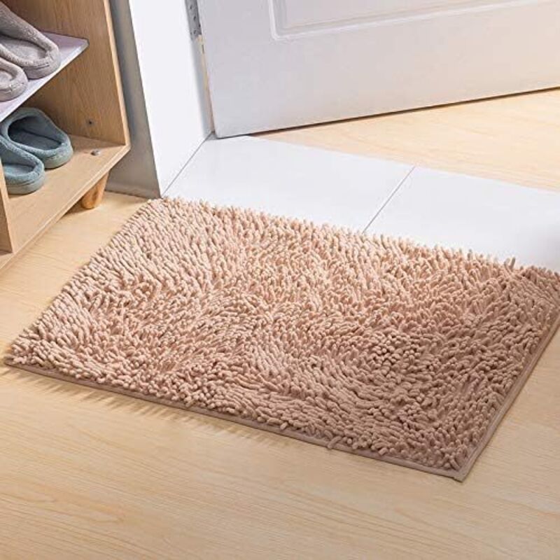 Langer Flauschiger Mikrofaser-badteppich Aus Chenille, Weich Und Bequem, Super Saugfähig, Rutschfest, Dick Für Das Badezimmer (60x40 Cm, Khaki)