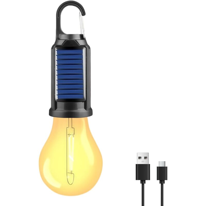 Wiederaufladbare Led-campinglampe, Solare Campinglampe Mit 3 Helligkeitsstufen, Wasserdichte Campingleuchte Für Camping, Stromausfall, Notfälle, Angeln Und Abenteuer (1er-pack)