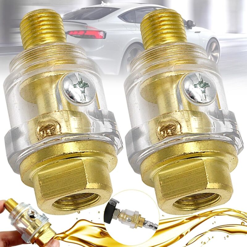 2 Stück Mini-inline-schmiergerät, Pneumatiköl, Automatischer Mini-schmierer, Mini-ölnebler 1/4", Für Druckluftwerkzeuge, Schlagbohrschrauber