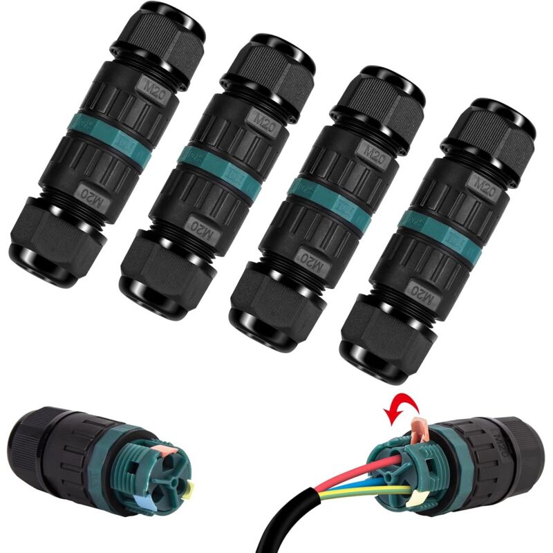 4er-set Wasserdichte Ip68-elektrosteckverbinder - 3-poliger Wasserdichter Steckverbinder Für Kabel Mit Ø5-12 Mm Durchmesser, Wasserdichte Abzweigdose Für Den Außenbereich Im Garten Und Für Erdkabel