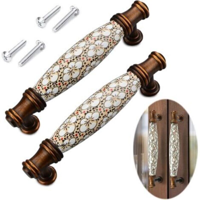 2 Stück 96mm Vintage Keramik Möbelgriffe, Möbelschrankgriff Aus Zinklegierung Mit Schrauben, Lochabstand