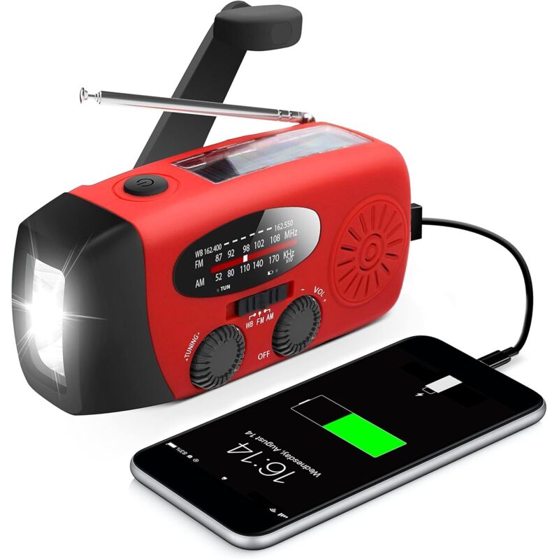 Kurbelradio Mit Taschenlampe, Tragbares Am/fm/noaa-wetterradio Mit Integriertem 2000-mah-externakku Zum Aufladen Von Mobiltelefonen, Kompatibel Mit Usb- Und Solarladung.