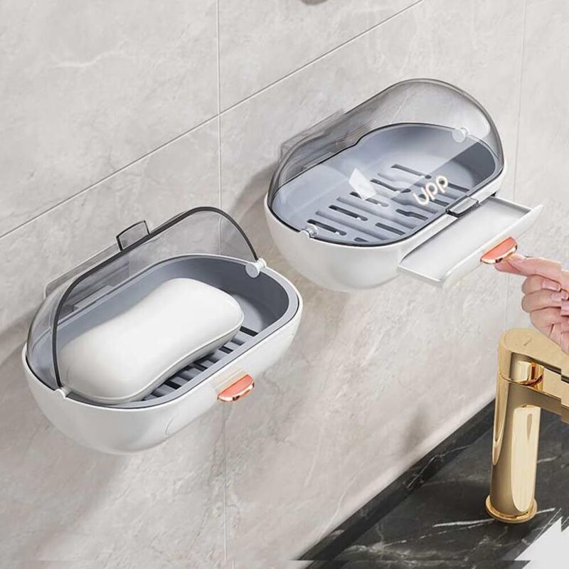 Set Aus 2 Seifenspendern Mit Deckel, Wandmontierte Seifenbox, Wandseifenbox Für Dusche, Bad, Badewanne, Küchenspüle, Kleber Enthalten