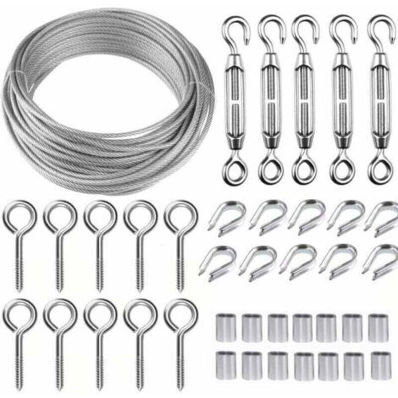 30m/2mm Edelstahl-seilset - Robuster M5-drahtspanner, Zaundrahtrolle, Kabelgeländer Für Kletterpflanzen