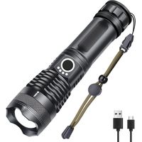Extrem Helle Led-taschenlampe Mit 5000 Lumen, Usb-aufladbar, Taktische Taschenlampe Mit 5 Modi, Zoombar, Wasserdicht, Ideal Für Camping, Wandern Und Notfälle, Inklusive 18650-akku H768