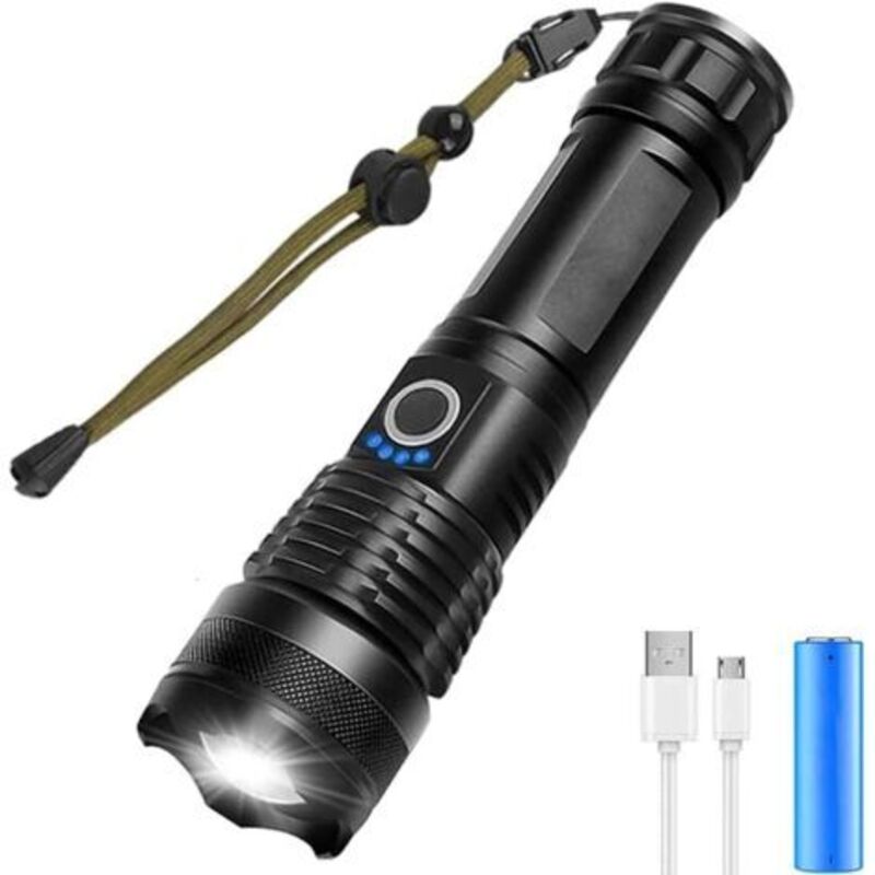 Led-taschenlampe, Ultra Stark, 5000 Lumen, Usb-aufladbar, Taktisch, Extrem Hell, Taschenlampe, 5 Modi, Zoombar, Wasserdicht, Für Camping, Wandern, Notfälle, Inklusive 18650-batterie