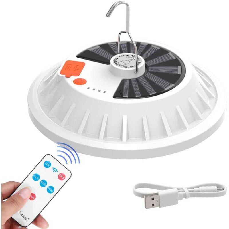Solar-campinglampe, Hängende Campinglaterne Mit 120 Leds Und Fernbedienung, Wasserdicht Ip65, Wiederaufladbar, 5 Modi, Tragbares Usb-ladegerät Mit 1200 Ma Für Camping Und Wandern (flach)
