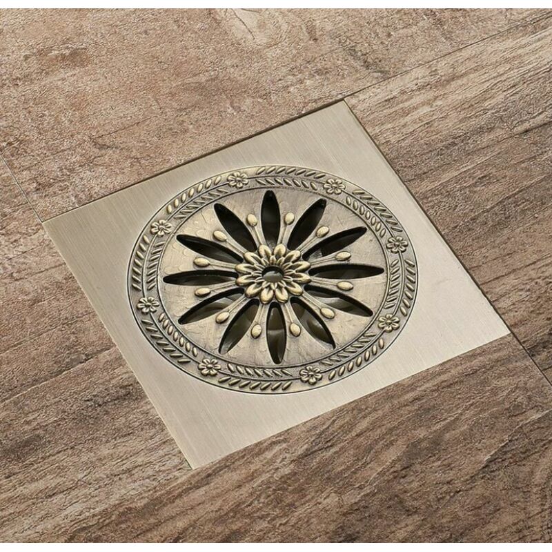 Quadratischer Duschablauf, 10x10 Messing-duschablaufkanal, Geruchsneutraler Badezimmer-duschablauf, Vintage Duschablauf