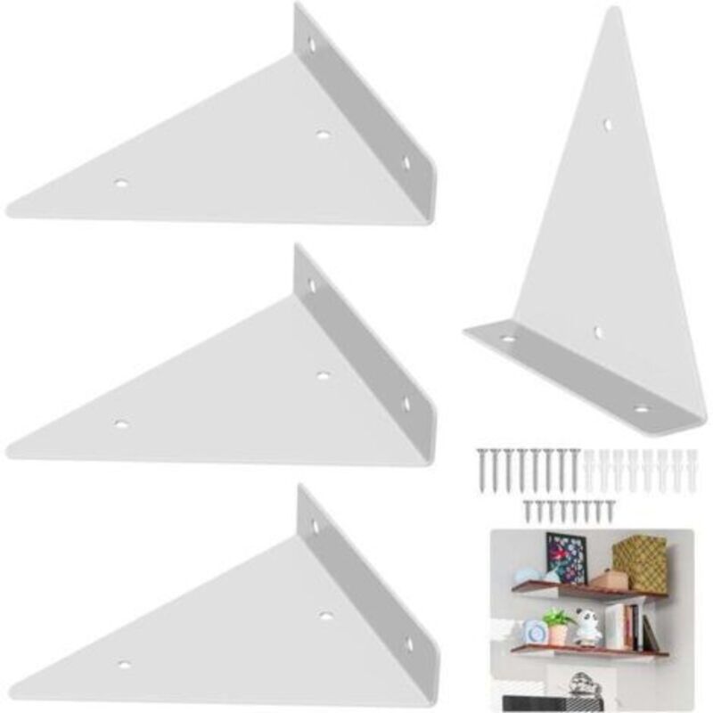 4 Stück Halterungen Für Schwebende Regale, Unsichtbare Dreieckige Wandhalterungen Mit Schrauben, Metall-winkel Für Regale Zur Dekoration Im Wohnzimmer Und Schlafzimmer (130 × 140) - Weiß