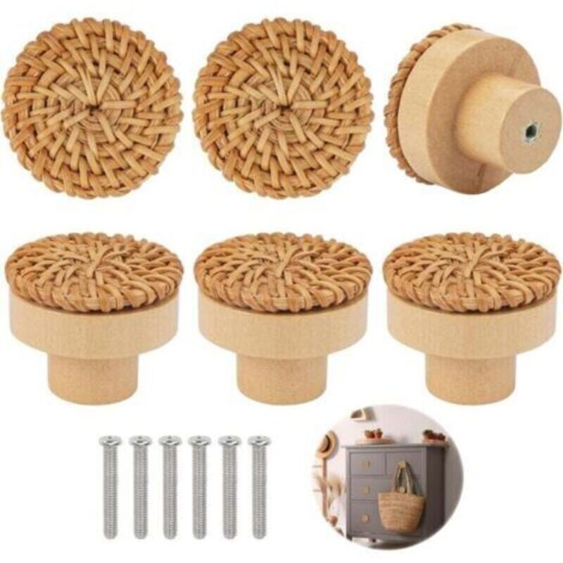 Möbelknöpfe Aus Rattan Und Holz, Holzgriff Für Möbel, Schubladenknopf, Türknöpfe Für Schränke, Runde Holzmöbelknöpfe, Holzmöbelknopf Für Schlafzimmer, Küche Und Büro