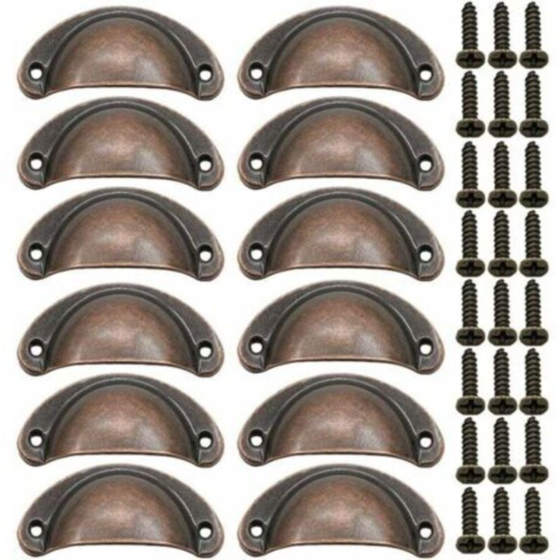 12 Stück Muschel-türgriffe, Vintage Türgriffe, Traditionelle Halbmond-möbelgriffe Mit Schrauben, Für Schubladen, Schränke, Kommoden (rotbronze)