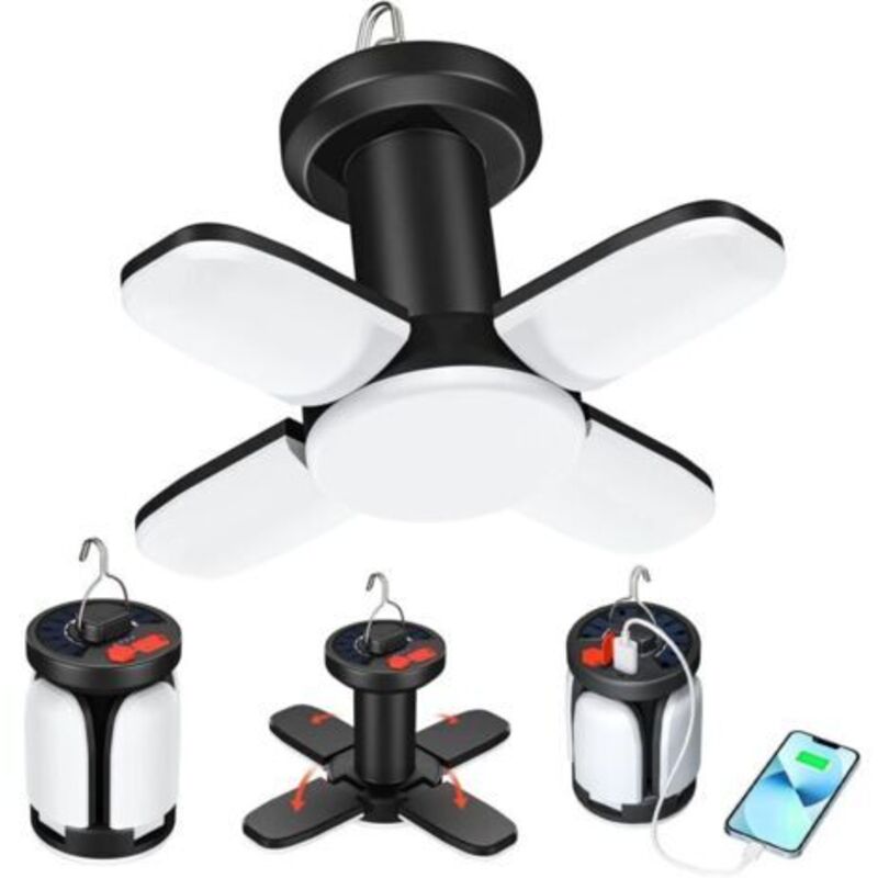 Led-campinglaterne, 4500 Mah, Solarbetriebene Usb-aufladbare Lampe, 6 Beleuchtungsmodi, 360°-rundumlicht, Faltbar, Ipx5 Wasserdicht, Campingbeleuchtung, Zeltlampe Für Wandern, Outdoor Und Lesen [energ