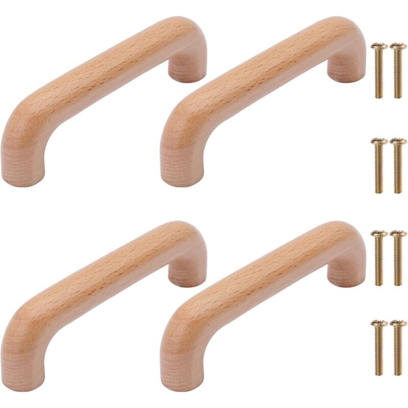 4er-set Holzgriffe Für Schubladen, Schrank- Und Kleiderschrankgriffe Aus Buchenholz Für Möbel, Kommoden, Schränke Und Garderoben (runde Form, Lochabstand 96 Mm)