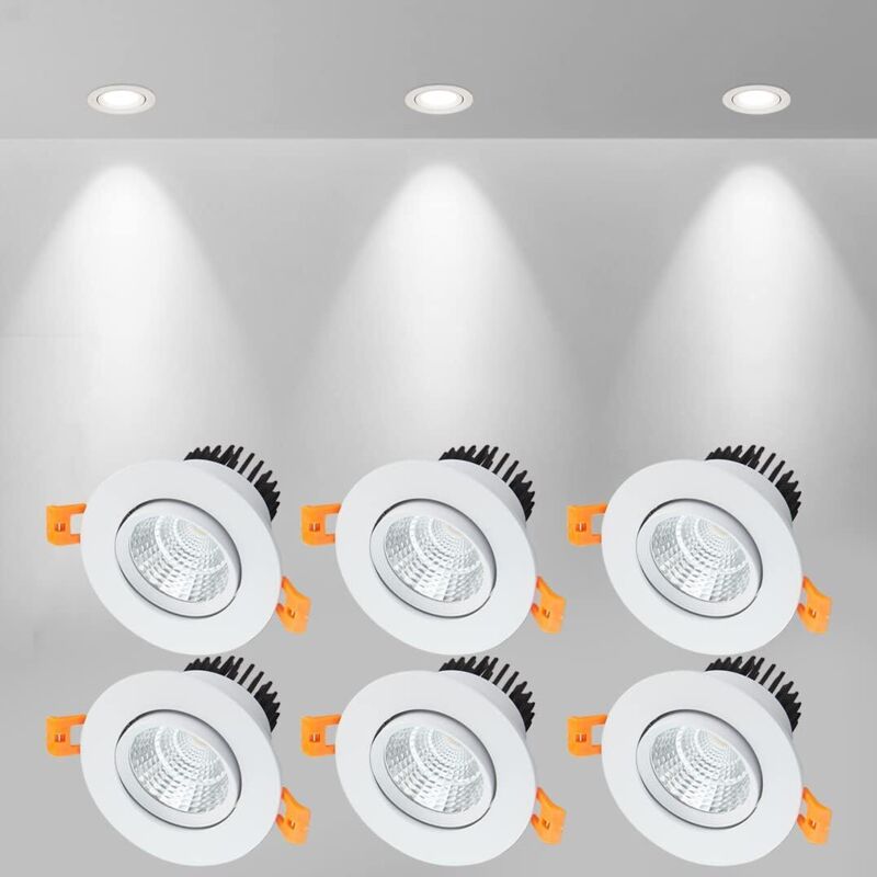 Set Aus 6 Led-einbaustrahlern 5w – Kaltweiß 6000k – 500lm – Ip44 Wasserdicht – Abstrahlwinkel 24° – Für Bad Und Küche - 220-240v