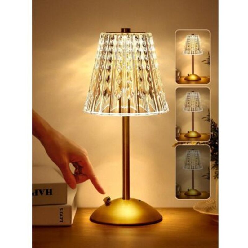Nachttischlampe Mit Kristall-touch-funktion – 3 Dimmbare Farben – Kabellos Wiederaufladbar – Angenehme Beleuchtung Für Schlaf- Und Wohnzimmer