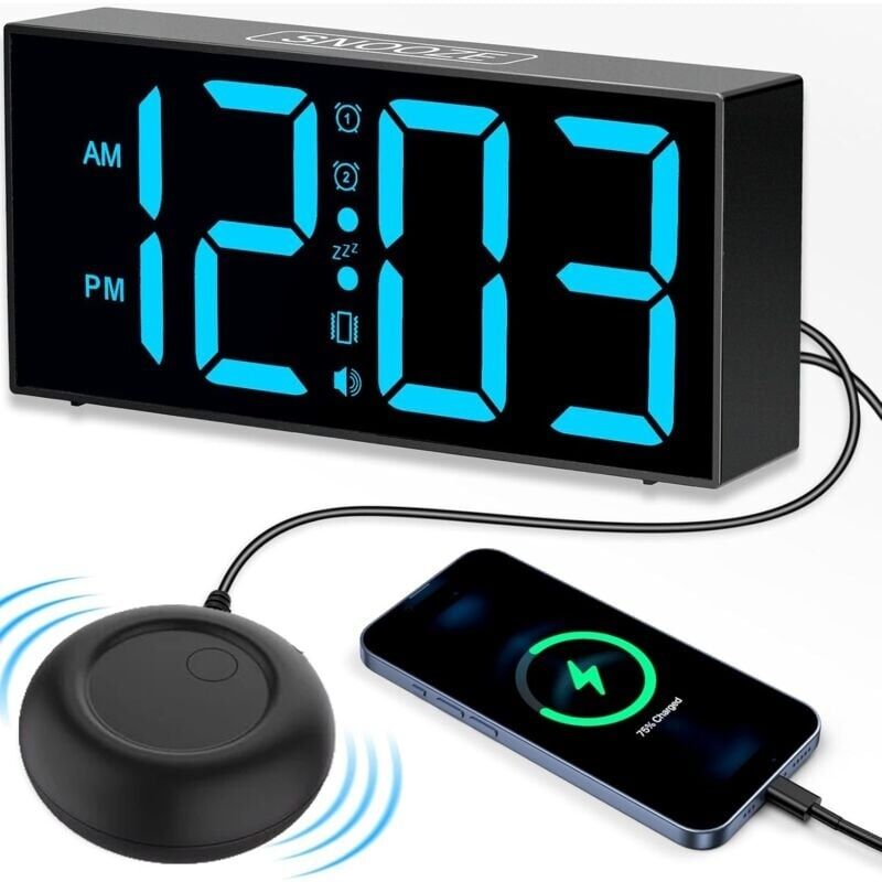 Digitaler Wecker Mit Vibration, Extra Lautem Morgenalarm, 7-zoll-led-licht, Vibrationswecker Für Gehörlose Und Schwerhörige, Schlummerfunktion, Einstellbare Lautstärke Und Helligkeit, Usb-aufladbar