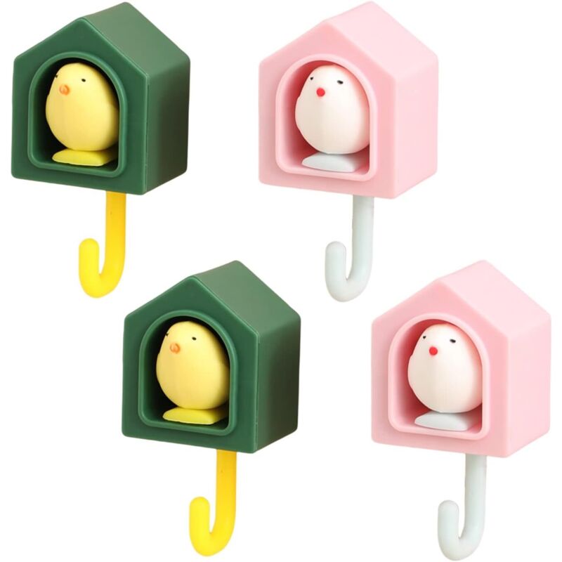 4 Stück Kreative Wandhaken Aus Kunststoff Mit Tiermotiv, Selbstklebende Haken Für Kinderzimmer, Vogel-dekor, Zum Aufhängen Von Bildern Ohne Bohren, Für Wohnzimmer Und Badezimmer, Wohnaccessoire