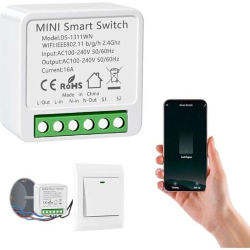 1pc Wlan-schalter, Smart-schalter Kompatibel Mit Alexa, Intelligenter Alexa-schalter Mit Tuya Smart Life App, Zur Einbauinstallation In Die Unterputzdose, 2-wege, Neutralleiter Erforderlich