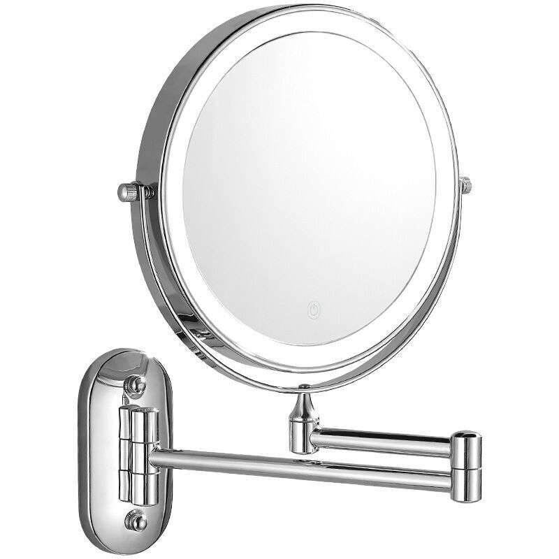 Wand-make-up-spiegel, Beleuchteter Wand-vergrößerungsspiegel, Doppelseitiger Wandspiegel 1x/10x, Drehbarer Kosmetikspiegel Mit 360°-schwenkarm, Integrierter Lithium-akku