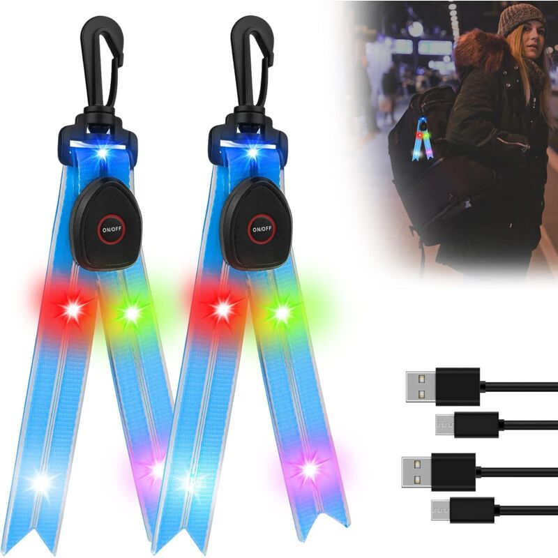 2er-set Led-rucksackleuchten – Reflektoren Mit Farbigem Licht, Usb-aufladbar, Für Jogging, Wandern Und Laufen