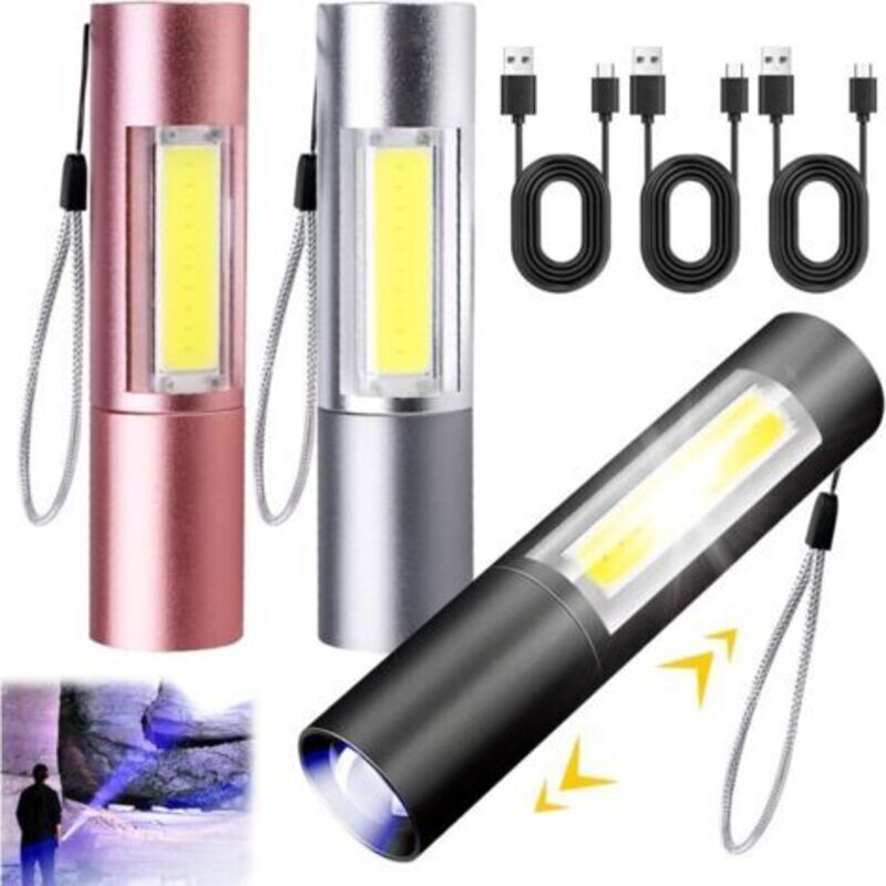 Led-taschenlampe, Usb-wiederaufladbar, 3er-pack, Zoombare, Ultra-starke Led-taschenlampe, Taktische Taschenlampe, 3 Beleuchtungsmodi, Wasserdicht, Taschenlampe Für Haushalt, Camping, Wandern, Notfälle