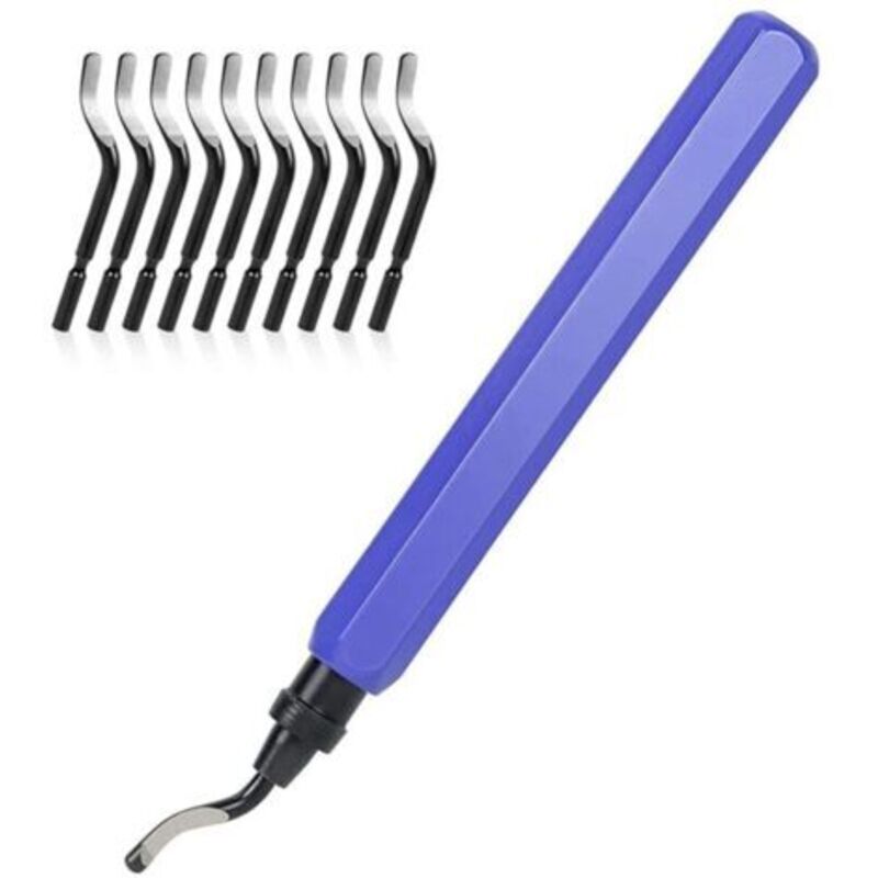 Manuelles Entgratungswerkzeug, 1 Metallgriff + 10 Bs1010 Hss-klingen, 360° Drehbare Metall-entgratklingen Für 3d-druckrohre, Kunststoff, Aluminium, Kupfer, Pvc Und Stahl