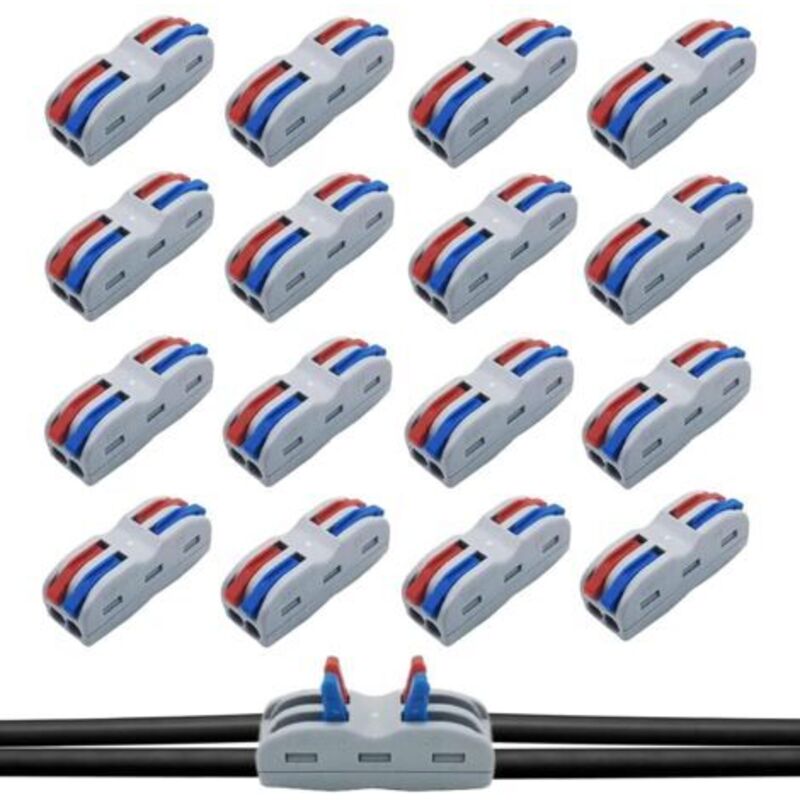 16 Stück 2-adrige Schnelle Elektrische Steckverbinder, Klemmen, Wago 2-adrige Verbinder, Elektrische Domino-klemmen, 1-draht-2-eingang Für Inline-schaltung 28-12 Awg, Pa/pc Feuerfest