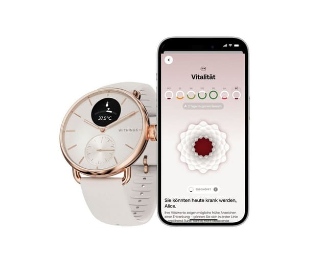 Withings ScanWatch 2, Akku bis 35 Tage, appfähige Smartwatch Set, 38 mm, inkl. Milanese Band Rosegold, Übermittlung von Gesundheitsdaten