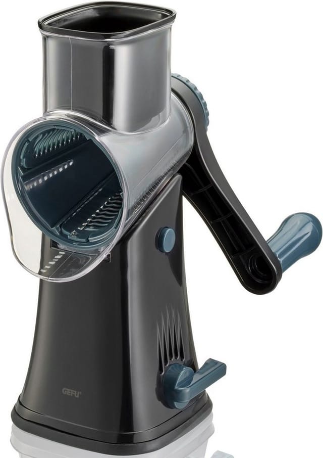 GEFU Trommelreibe Click, Edelstahl, Kunststoff, Stahl, (Trommelreibe, 5 unterschiedliche Klingeneinsätze, Aufbewahrungsbox), innovative Wechseltrommel