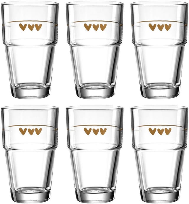 LEONARDO Latte-Macchiato-Glas Gläser-Set SOLO, mit Herzmotiv, 6-tlg., Glas, 410 ml, 6-teilig