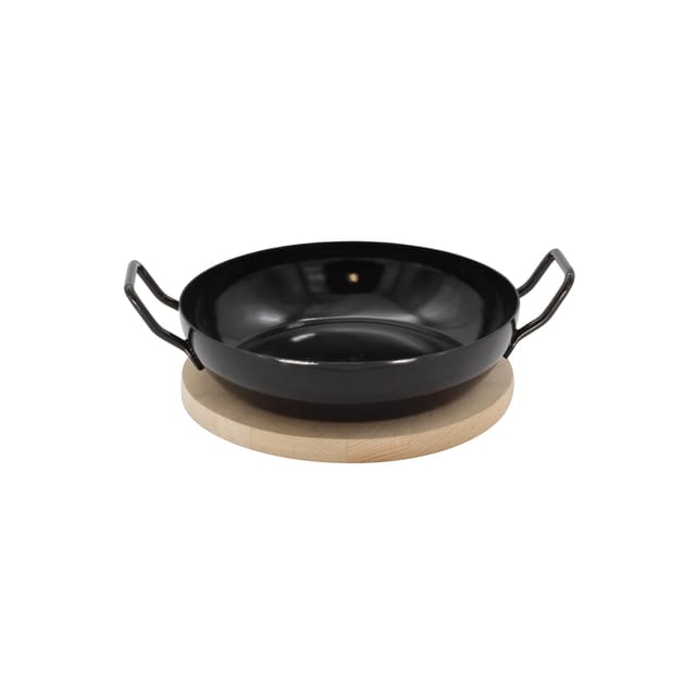 Krüger Grillpfanne, Emaille (1-tlg), Ø 24 cm, inkl. Holzteller, Induktion