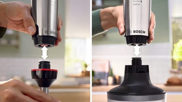 BOSCH Stabmixer ErgoMaster Serie 6 MSM6M633, Zerkleinerer, Kartoffelstampfer, Edelst., 1000 W, Schneebesen, Becher, Metallkuplung, Luftkühlung, 10Jahre Motorgarantie