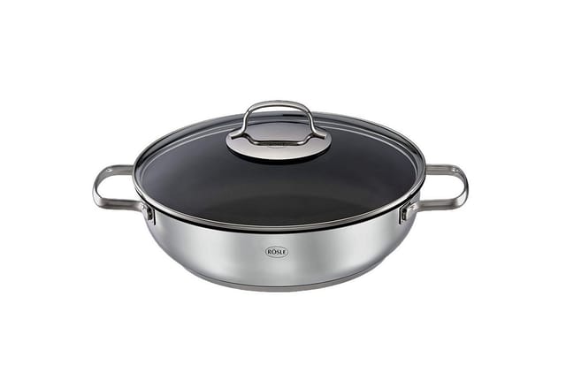 RÖSLE Servierpfanne ELEGANCE PTFE ProPlex, Edelstahl 18/10, Ø 28 cm, spülmaschinengeeignet, Induktion