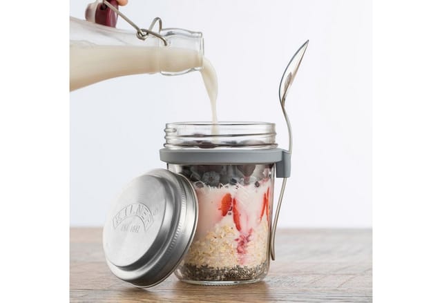 KILNER Vorratsglas, Edelstahl, Glas, (1-tlg), für Jogurth, Quark, inkl. Edelstahllöffel, 350 ml