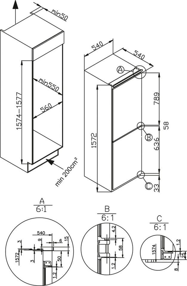 Amica Einbaukühlgefrierkombination EKGCS 385 901, 157,4 cm hoch, 54 cm breit, Kühl, klar, komfortabel – Frische für deinen modernen Alltag