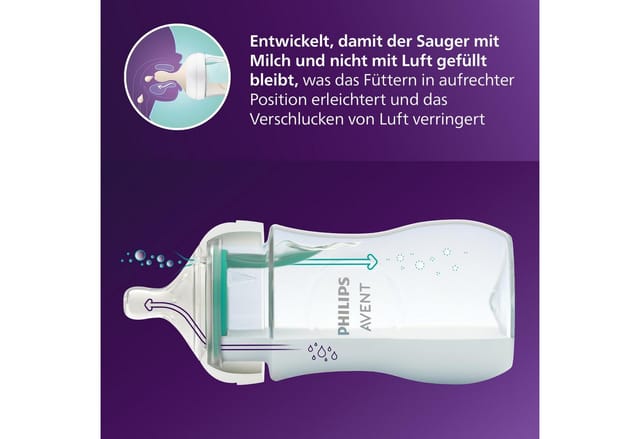 Philips AVENT Babyflasche Natural Response Flaschen-Set Air-Free Ventil SCD657/11, 4 Flaschen mit AirFree-Ventil, ultra soft Schnuller, Flaschenbürste