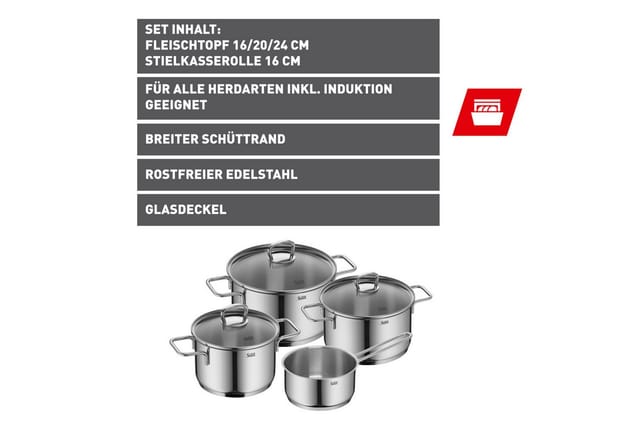 Silit Topf-Set Alicante, Edelstahl 18/10 (Set, 7-tlg), Silitherm-Allherdboden, induktionsgeeignet, spülmaschinengeeignet